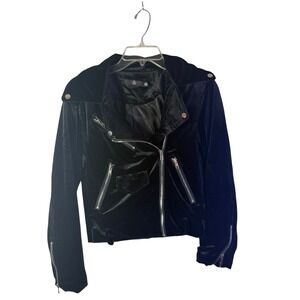 MISSGUIDED Y2K Grunge ALT Black Velvet Moto Jacket Biker Style Zipper